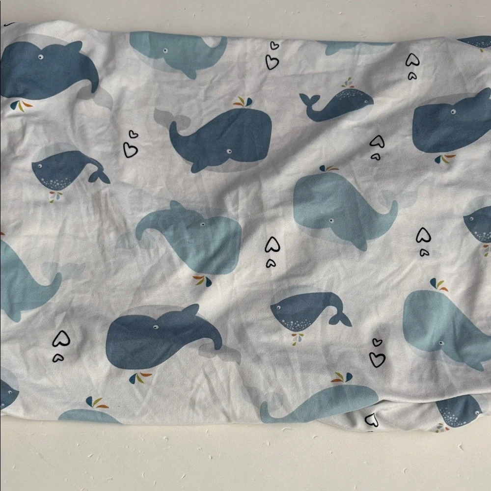 Pack n Play/Mini Crib Baby Bed Sheet Whale Print Fabric in Blue and White